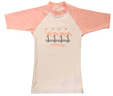 Billabong Toddler Girls Logo Short Sleeve Rash Vest Top - Salt Crystal - UV50+. Chest Logo Print - Neoprene Waist Band