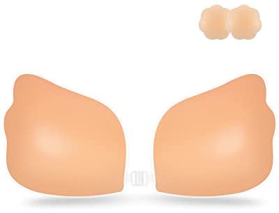 Niidor Wing-Shape Reusable Strapless Backless Invisible Push up Silicone Bra for Women Beige