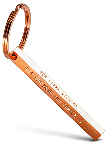 FABACH Cuboid Schlüsselanhänger Ich liebe dich bis zum Mond - Quader Schlüsselanhänger Liebe Partner aus Edelstahl - Stäbchen Anhänger mit tiefer filigraner Gravur Liebe bis zum Mond