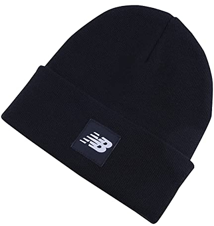 New Balanc Adult Knit Cuffed Beanie with Flying NB Woven Patch Logo, Black