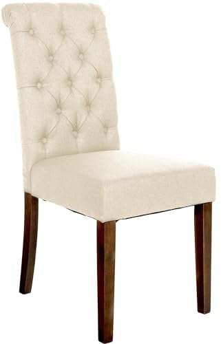 CLP Esszimmerstuhl Lisburn I Samt I Stoff I Polsterstuhl Gesteppt Chesterfield Design, Farbe:Creme, Material:Stoff