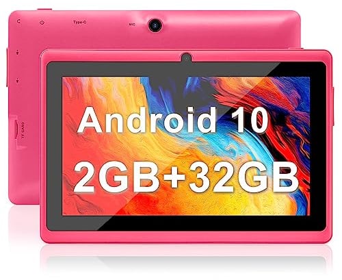 Haehne Tablet 7 Zoll, Android 10 GO Betriebssystem Tablet PC, Quad Core Prozessor, 2GB RAM + 32GB ROM, 1024 * 600 HD IPS, WiFi, 2500mAh, Bluetooth, Rosa