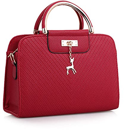 DIRRONA Elegant Damen Handtaschen Casual Umhängetasche Reise Schultertasche Groß Kapazität Umhängetaschen Damen Handtasche Rehbrauner Metallanhänger Rotes A