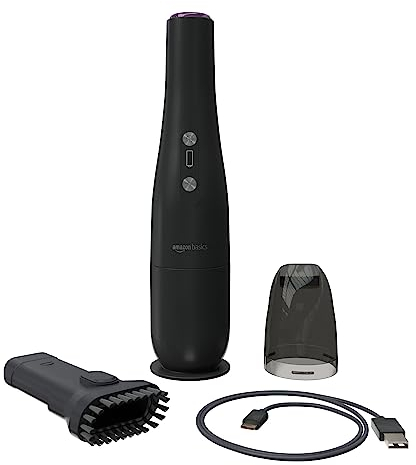 Amazon Basics - Aspirapolvere manuale senza fili, ricaricabile tramite USB, Nero