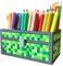 KAJAWIS Organizer für Buntstifte Minecraft-Stil Schreibtisch-Organizer für Kinder Pixel ECO Stiftehalter (Green)