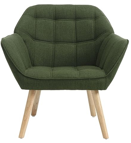 chairus Gepolsterter Armlehnensessel Leinen Einzelsofa Loungesessel für Wohnzimmer Modern Armlehnstuhl mit Holzbeinen (Grün-1)