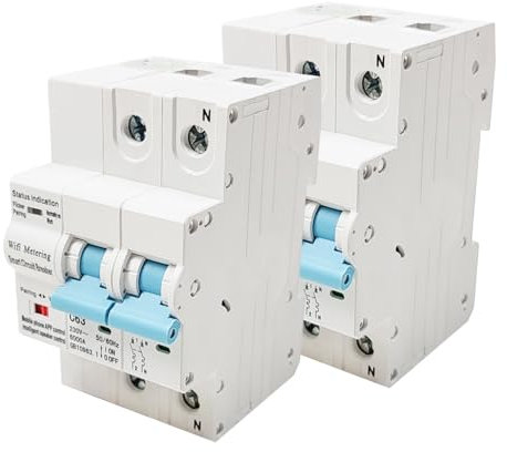 LED ATOMANT Pack 2x Disyuntor Termico Inteligente Smartlife 2P (Programable 10-63A), Interruptor WiFi/Bluetooth con encendido/apagado a distancia, Disyuntor Montaje en Riel DIN(32A), Medidor Consumo