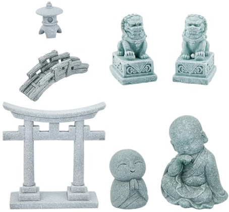 SUPERFIDINGS 7 Stile Pagode Löwe Gartenstatue Japanische Pagode Torii Tor Stein Fußgängerbrücke Figuren Für Landschaft Balkon Garten Terrasse Veranda Hof Kunst Ornament