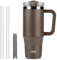 Klaraber Coffee Cup Travel Mug with Handle, 30oz Tumbler with Lockable Lid, Stainless Steel Vacuum Insulated Water Bottle with Straw, Leakproof & Portable Travel Cup for Hot and Cold Drinks (Brown)