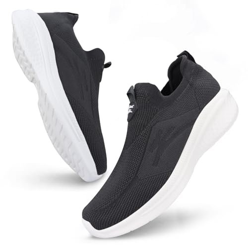 Giniros Zapatillas Slip On Running Hombre Zapatos Deporte Correr Jogging Caminar Bambas Deportivas Hombre Casual Gimnasio Fitness Gym Atlético Trekking Tenis Transpirables Sneakers, Gris Oscuro 42EU