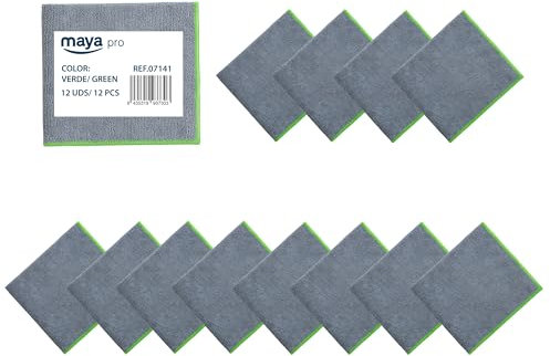 Maya Bayeta Fast 270G. Bayeta Multiusos 100% Microfibra. Gran Poder de Absorción. Limpieza Sin Marcas para Cualquier Superficie. Pack de 12 bayetas. (Verde)