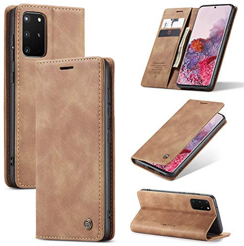owlhold Hülle Samsung S20 Plus klapphülle Premium Lederhülle Weiches Vintage-Nubukleder Faltbare Ständer Schutzhülle Kartenfach Standfunktion klapphülle Samsung Galaxy S20 Plus 5G -Braun