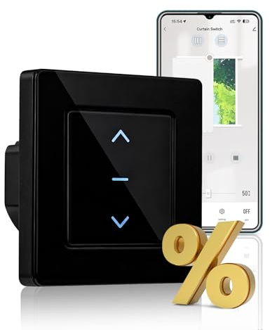 MOES Rolladenschalter Smart Wlan mit Prozentanpassung, Touch Alexa Rolladen Schalter,Jalousie, Roller Shutter Switch, Rolladensteuerung mit Smart Life/Tuya App, Alexa/Google Sprachsteuerung Schwarz