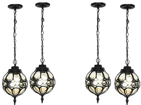 TaleTre Modern Outdoor Pendant Light - Adjustable Bronze Hanging Lantern with Clear Glass for Porch, Gazebo, and Front Door(Dark,4Pack)