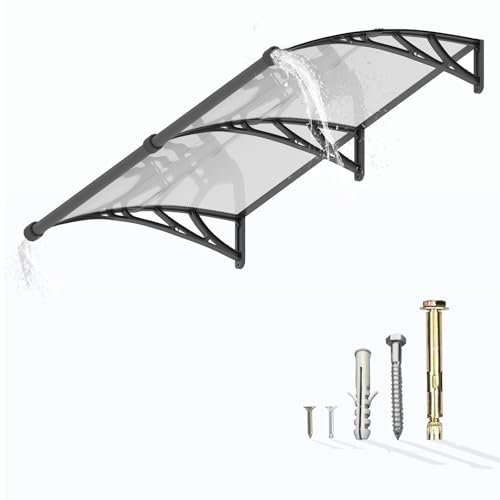 Vordach für Haustür mit Seitenteil,240x100 cm Fenstervordach mit separater Entwässerung,Polycarbonat Pultvordach Überdachung für UV-,Regen- und Schneeschutz – Ideal für Veranda, Terrasse und Fenster