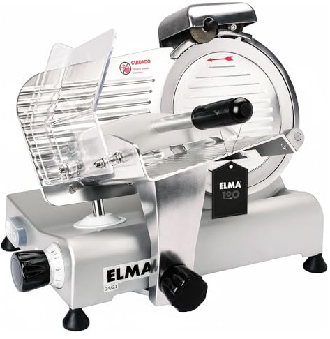 ELMA Cortadora de Fiambres Profesional Elma | Cuchilla Desmontable de Acero Inoxidable Ø 220 mm | Cortafiambres Eléctrico Preciso para Quesos, Embutidos y Fiambres – Uso Intensivo y Diario