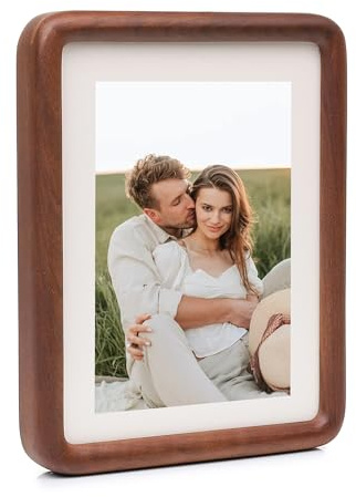 FFPMYF Bilderrahmen 27x22 cm für Wand und Tisch - Massivbuche Naturholz - 10.6x8.6 Zoll - Mit Aufsteller & Wandmontage（Nussbaumholz-10）