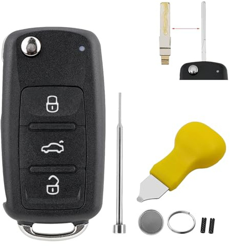 3 Buttons For VW Key Fob Replacement For Volkswagen VW Golf MK6 Caddy Transporter T6 Tiguan Polo Skoda Octavia VW UP Key Case Shell with Pin Removal Tool Battery to DIY Replacement