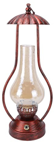 Hyuduo Lampe de Table sans Fil Vintage, Petite Lampe de Bureau en Fer Antique Rechargeable à intensité Variable en Continu avec Abat-jour en Verre craquelé, 3 Températures de Couleur