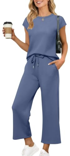 Desol Zweiteiler Damen Sommer Trainingsanzug, lässiges Sport Set mit Caparm-Oberteil und weiter Jogginghose, für Freizeit, Haus, Reisen & Yoga Gym