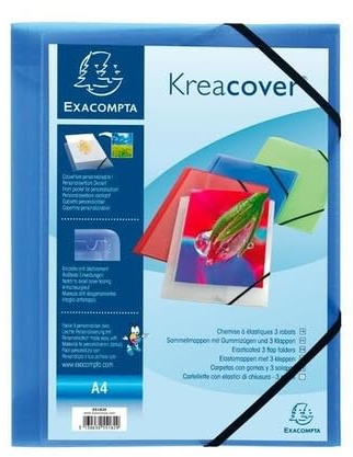 Exacompta 55182E Kreacover Ordner aus Polypropylen mit Gummizug 3 Klappen 25er-Pack transparentes blau