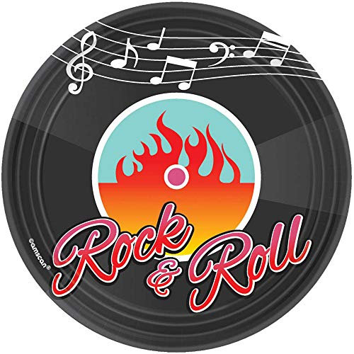 Amscan Nifty 50's Theme Party Rock and Roll Round Dessert Plates Tableware, Paper, 7, Pack of 8