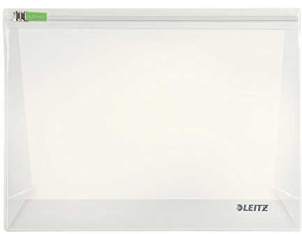 Leitz 2er-Pack Zip-Beutel (geeignet für Reiseutensilien, Duschgel, Kosmetik, Shampoo, Gr. M mit Falte, PVC, Complete), Farblos, 40080000