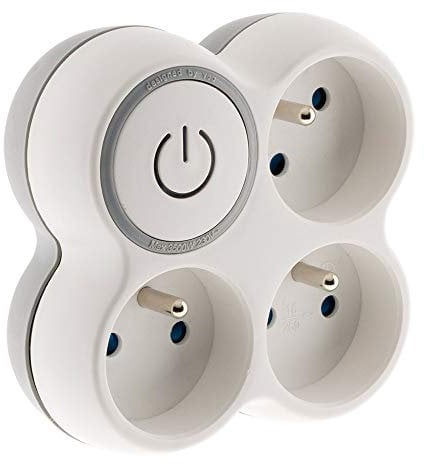 Triplite 16A 2P+T façade avec interrupteur gris/blanc
