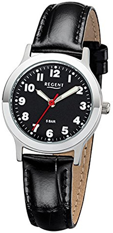 Regent Damen Herren-Armbanduhr Elegant Analog Leder-Armband schwarz Quarz-Uhr Ziffernblatt schwarz URF1071
