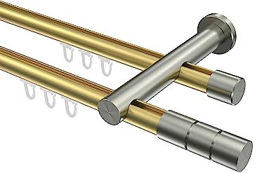 Interdeco Messing-Optik/Edelstahl-Optik Innenlauf Gardinenstange 20 mm Ø doppelläufig Platon Elanto, 220 cm