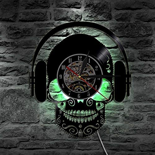 YUN Clock Wanduhr Aus Vinyl Schallplattenuhr Upcycling LED Familien Dekoration 3D Design-Uhr Wohnzimmer Schlafzimmer Restaurant Wand-Deko Schwarz : 30cm (H)