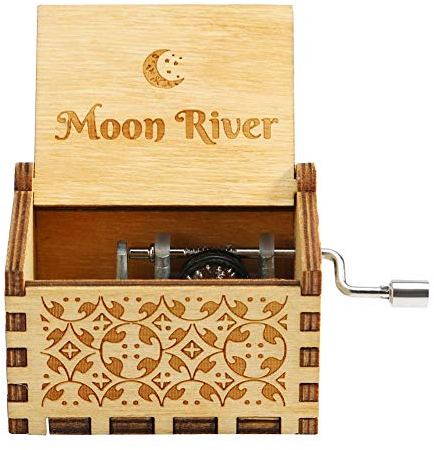 Spieluhr mit Handkurbel aus Antikholz, Musikbox, Dekoration für Geburtstag, Weihnachten (Moon River)