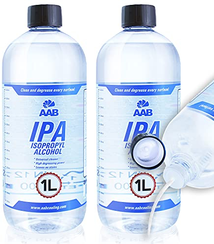 AABCOOLING IPA 1L - 2 Stück Satz - Brennspiritus, Universelles Weingeist, Reinigungsalkohol, Fetten, Ölen Entferner, Nagellackentferner in Einer Großen Flasche, Sehr Effizient Entferner
