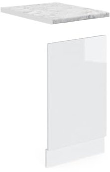 Vicco Frontblende R-Line, Geschirrspüler Fronttür, Weiß Hochglanz/Weiß, 45 cm, AP Marmor