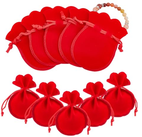 NBEADS 30 Stück Kordelzug Samtbeutel, 9x7 cm Kalebasse Form Rot Kordelzug Schmuckbeutel Kleine Süßigkeiten Geschenktüten Kordelzug Taschen Für Weihnachten Hochzeit Geburtstagsfeier Gefälligkeiten