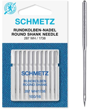 SCHMETZ | 10 Nähmaschinennadeln | Rundkolben | 287 WH/1738 | Nadeldicke 100/16 | Hinweis: Überprüfen Sie das empfohlene Nadelsystem in der Bedienungsanleitung