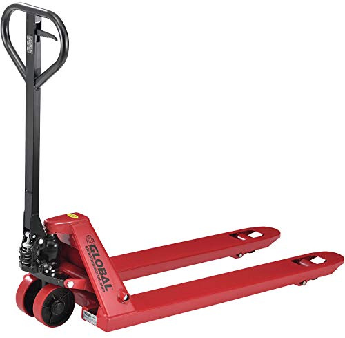 Global Industrial Standard Duty Narrow Pallet Jack with 21 W x 48 L Forks, 5500 lb. Capacity, Manual Pallet Truck for Warehouse, Manufacturing and Retail, Red Powder Coat Finish