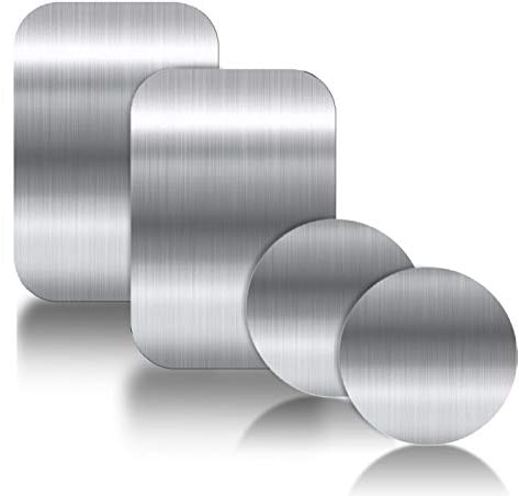 YGKJ 3M Kleber Metallplatte, 4 Stück Metallplättchen Selbstklebend Set für Magnet kfz Handyhalter fürs Auto Sehr Dünn Metallplatten für Handy und Tablet (2 Rechteckige und 2 Runden) (Silber)