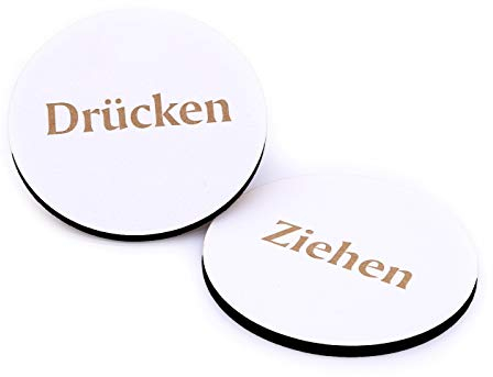 Schild Ziehen Drücken - Türschild zum Ankleben Ø 10 cm
