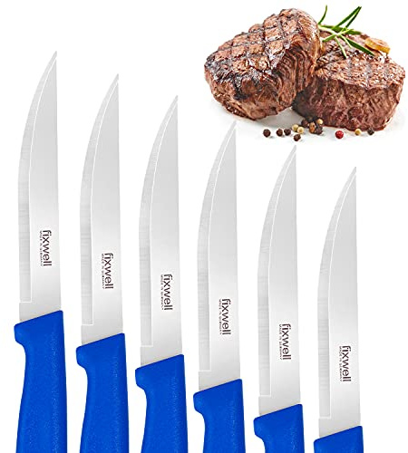 fixwell® Steakmesser, blau I sehr scharfes Fleisch-Messer, ideal für den Esstisch und Grillfleisch – sehr langlebig, rostfrei | spülmaschinenfest & lebensmittelecht | 100% Made in Germany seit 1955