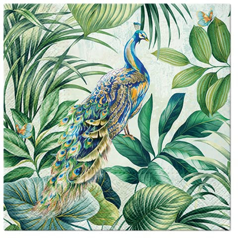 20 Servietten Pfau im Urwald | Tiere | Dschungel | Tischdeko 33x33cm