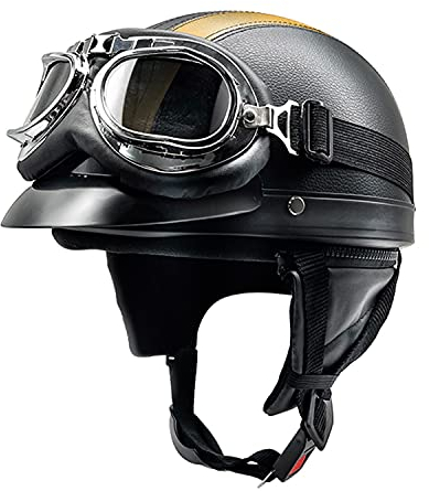 LPXPLP Moto Casque Jet Bol Vintage ECE Homologué Casque Moto Jet avec Lunettes pour Scooter Chopper Casque De Moto Homme Et Femme Helmets Pilot Retro, Demi-Casque D'Été C,54-62CM