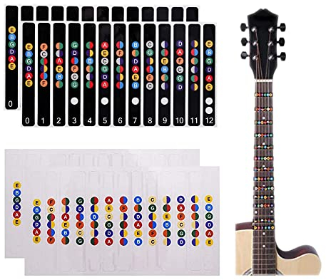 OHYER 4 Stück Gitarren Noten Aufkleber Gitarrengriffbrett Sticker Griffbrettaufkleber Gitarrenhals Gitarrennoten Aufkleber Frbige Aufkleber Noten Lernen Ideal für Anfänger (Schwar, Transparent)