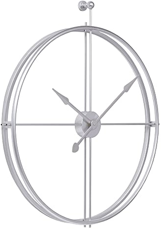 LW Collection Wanduhr Alberto Silber 80cm - Große industrielle Wanduhr Metall - Moderne Wanduhr - Leises Uhrwerk - Stille Uhr