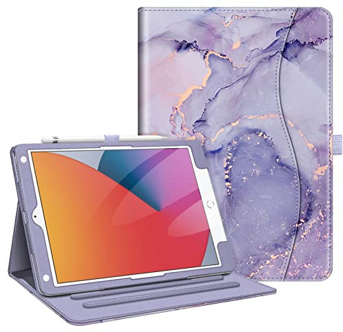 FINTIE Case for iPad 9th / 8th / 7th Generation (2021/2020/2019) 10.2 Inch - [Corner Protection] Multi-Angle Viewing Stand Cover with Pocket & Pencil Holder, Auto Wake Sleep, Lilac Marble