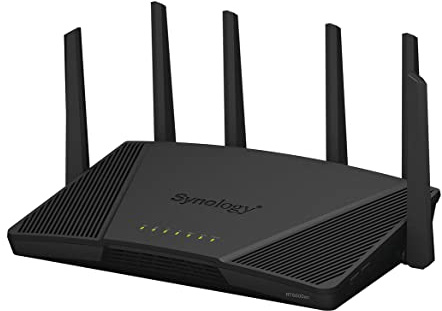 Synology RT6600AX Tri-band (2.4 + 5 + 5 GHz) Wi-Fi 6 Router, quad-core 1.8 GHz processor, flexible 2.5GbE port can be configured for WAN or LAN, supports mesh setup