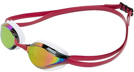 ARENA Occhialini da nuoto unisex Python Racing, per uomini e donne, lenti a specchio anti-appannamento, massimo comfort, doppia cinghia, rame/bianco/rosso vino