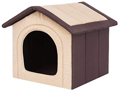 Hundehaus Hundehütte für mittelgroße Hunde - Katzenhaus, Katzenhöhle - mit herausnehmbarem Dach - Tierhaus für Katzen und Hunde für Drinnen/Indoor - Beige mit Braun - 60 x 55 x 60 cm [R4 / XL]