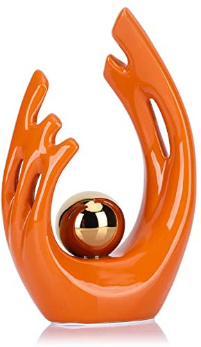 24.1 cm H orangefarbener ästhetischer Raumdekor-Akzent, TV-Ständer, flippiger Tischaufsatz, orange, abstrakte Kunst, Keramik-Statue und Skulptur, dekorative Objekte, Regaldekoration