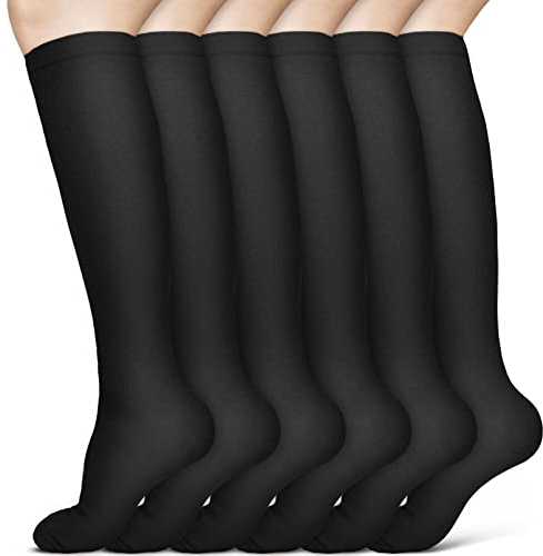 ACWOO Kompressionsstrümpfe für Damen Herren, 6 Paar Stützstrümpfe Medizinisch Kompressionssocken Schwarz Thrombosestrümpfe mit 15-20 Mmhg, Compression Socks für Krankenschwester Zubehör